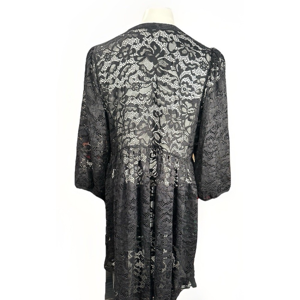 Torrid Babydoll Sheer Lace Button Down Tunic Top Deep Black Size 0/L/12 NWT - Picture 5 of 11
